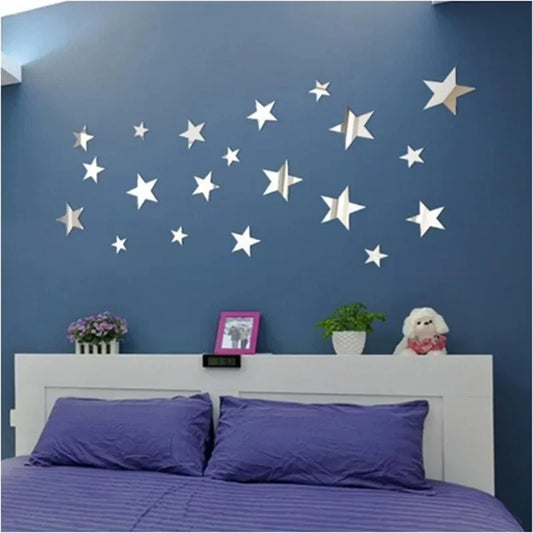 20pcs 3D Acrylic Star Wall Stickers – Irregular Mirror Surface Wall Decor for Kids' Room & Living Space