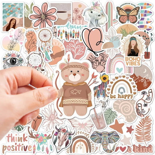 Boho Aesthetic Graffiti Stickers – 10/30/50pcs Cute Bohemian Art Style Sticker Pack for DIY Decoration