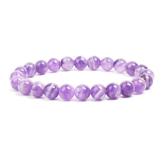 Natural Stone Beads Bracelet – Amethyst, Quartz, Aquamarine & Jade Elastic Bangle for Men & Women
